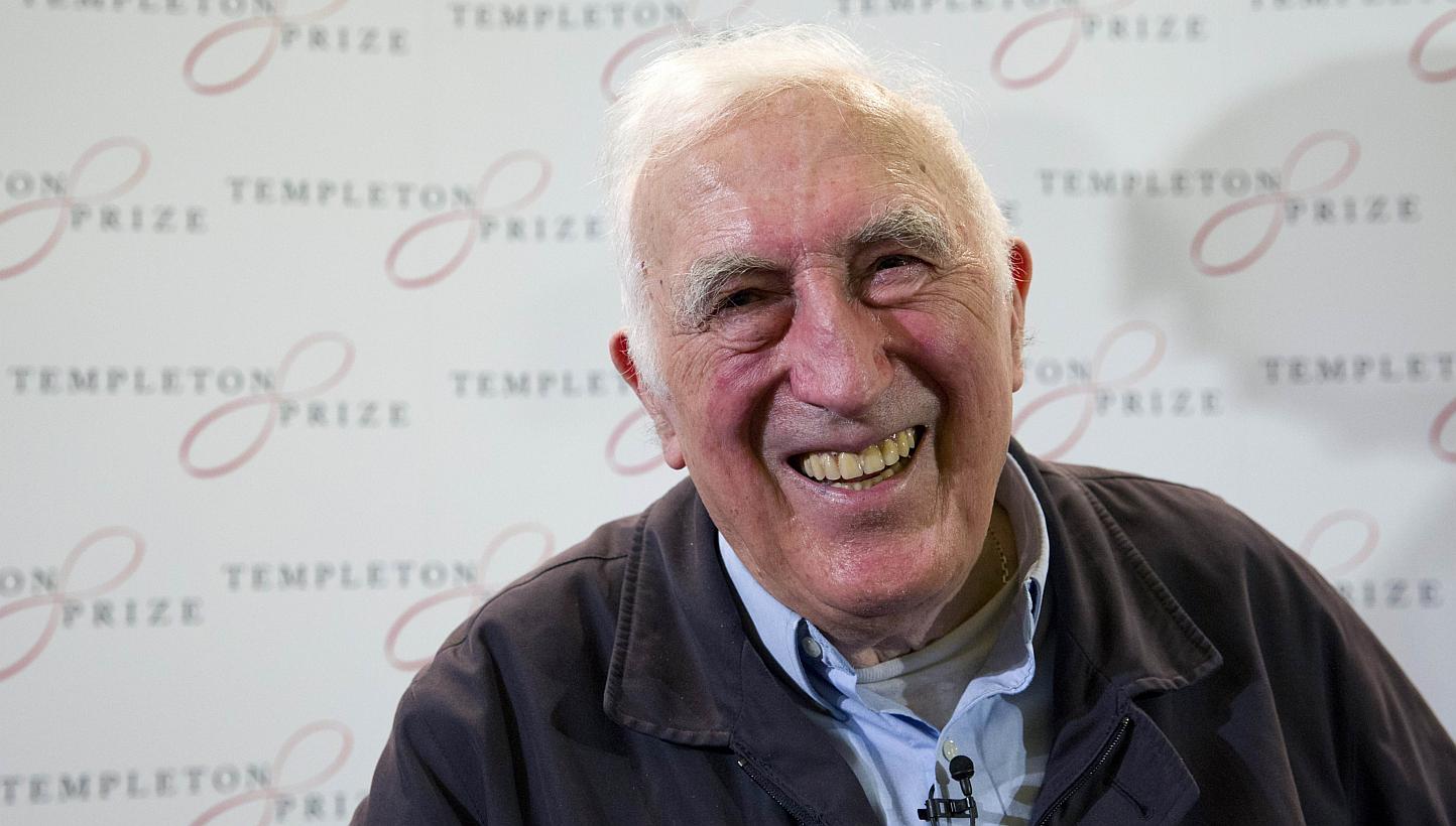 French founder of the Communaute de l'Arche (Arch community) Jean Vanier smiles during a press conference in central London on March 11, 2015, in which he was announced as the winner of the 2015 Templeton Prize. -- PHOTO: AFP