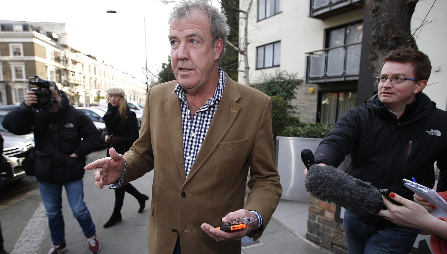 British television presenter Jeremy Clarkson leaves his home in London March 24, 2015.&nbsp;Clarkson will continue to appear on an international tour of live auto shows despite being dropped as the presenter of hit series Top Gear, the BBC said on Tu