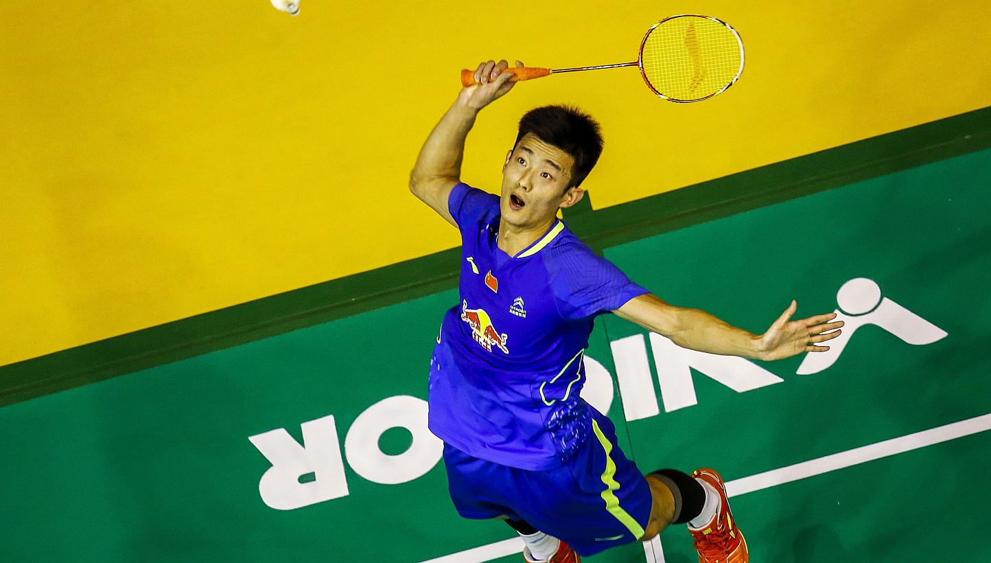 Chen Long of China in action against Parupalli Kashyap of India (not pictured) during the Men's single qualifying match of the Badminton Malaysian Open at Putra Stadium in Kuala Lumpur, Malaysia, on April 2, 2015. The badminton world No. 1 joined his