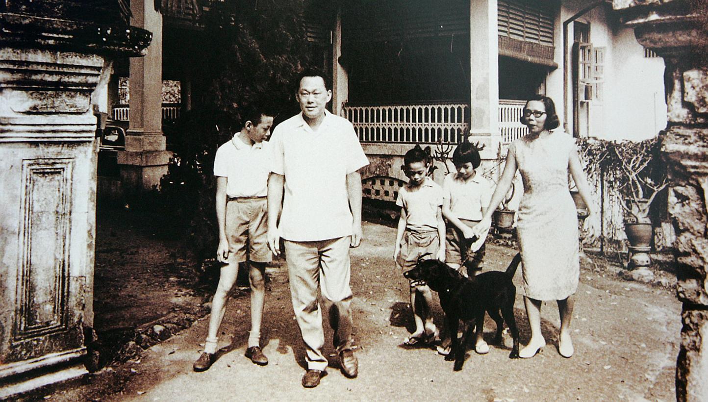 Mr Lee Kuan Yew and his wife, Madam Kwa Geok Choo, at their home at 38 Oxley Road with their children (from left) Hsien Loong, Hsien Yang and Wei Ling. There have been calls to turn the home into a museum and a memorial. But the late Mr Lee was adama