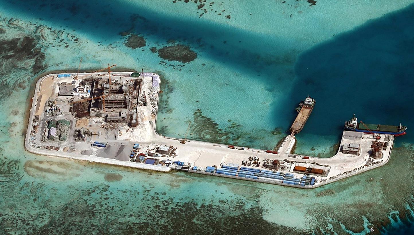 A recent handout picture from the Philippine armed forces' public affairs office shows construction by China at Chigua Reef in the disputed Spratly Islands on Feb 19. While China is justified in exercising its sovereign right, it should also be sensi