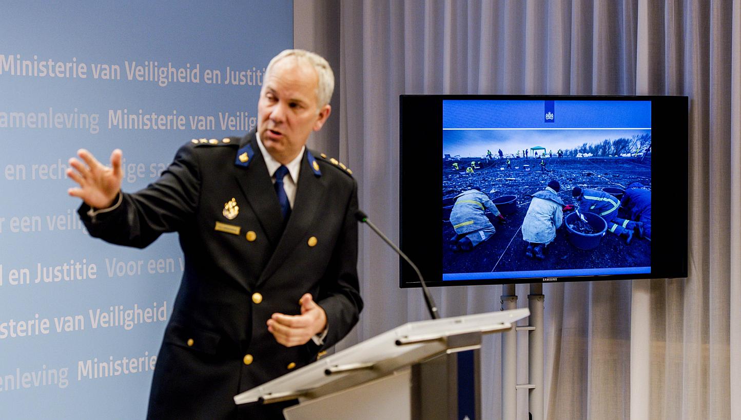 Pieter-Jaap Aalbersberg, head of the recovery mission of Flight MH17, speaks during a press conference in The Hague, on April 30, 2015.&nbsp;Dutch and international investigators have finished recovering human remains and wreckage from the MH17 plane