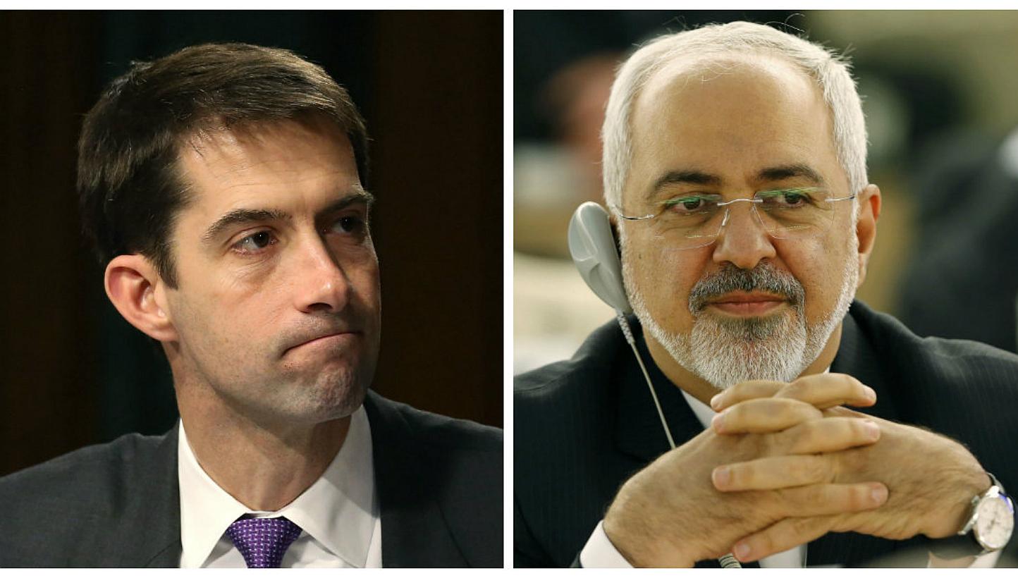 US Senator Tom Cotton (left) and Iranian Foreign Minister Javad Zarif (right) squared off on Twitter amid heated debate over Iran policy in the US Senate. -- PHOTOS: AFP, REUTERS