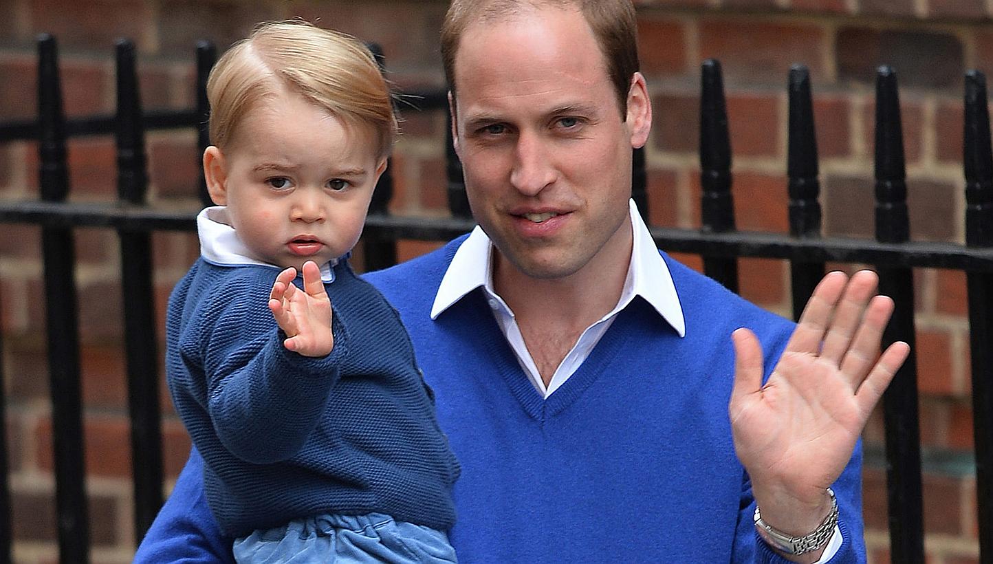 Britain's Prince William arrives with son Prince George at the Lindo Wing of St Mary's Hospital in Paddington, west London, to visit his wife and newborn daughter on May 2, 2015. -- PHOTO: EPA