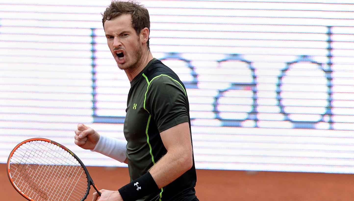 Britain's Andy Murray celebrates after his quarter-final match against Lukas Rosol of Czech Republic at the ATP Tennis Open in Munich, southern Germany, on May 2, 2015. Murray won the match 4-6, 6-3 and 6-2. -- PHOTO: AFP