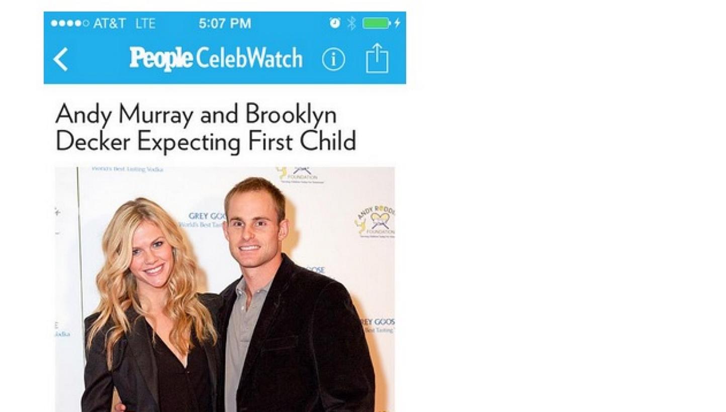 Andy Murray saw the funny side on Saturday when a US celebrity magazine accidentally captioned the tennis star as a proud new father (above) instead of former world number one Andy Roddick. -- PHOTO: TWITTER