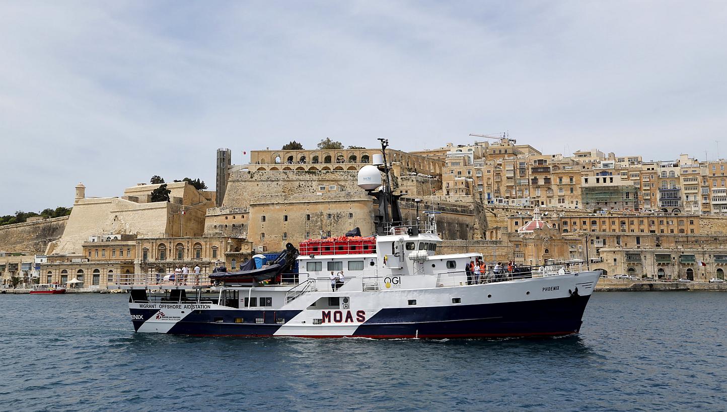 The Migrant Offshore Aid Station (Moas) ship MV Phoenix sails out of Valletta's Grand Harbour, Malta May 2, 2015. -- PHOTO: REUTERS