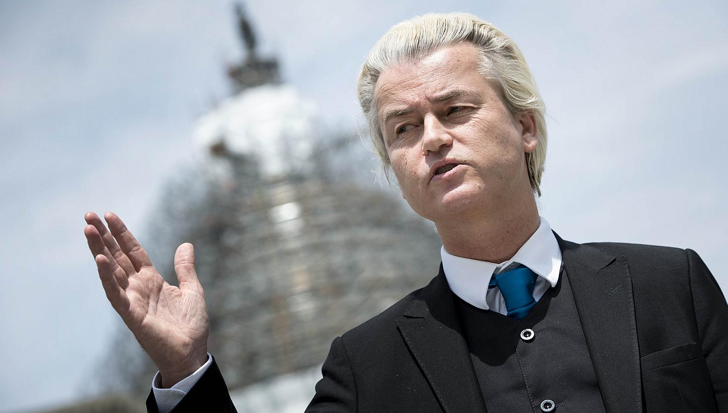 This April 30, 2015 file photo shows Dutch Member of Parliament Geert Wilders speaking during a press conference on Capitol Hill April in Washington, DC. -- PHOTO: AFP
