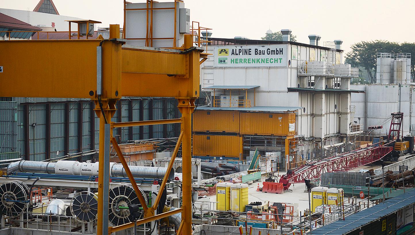 The Tan Kah Kee station construction site on June 24, 2013. The Land Transport Authority (LTA) has filed some $500 million in claims against bankrupt contractor Alpine Bau for not completing two MRT projects, in what is believed to be the bigges