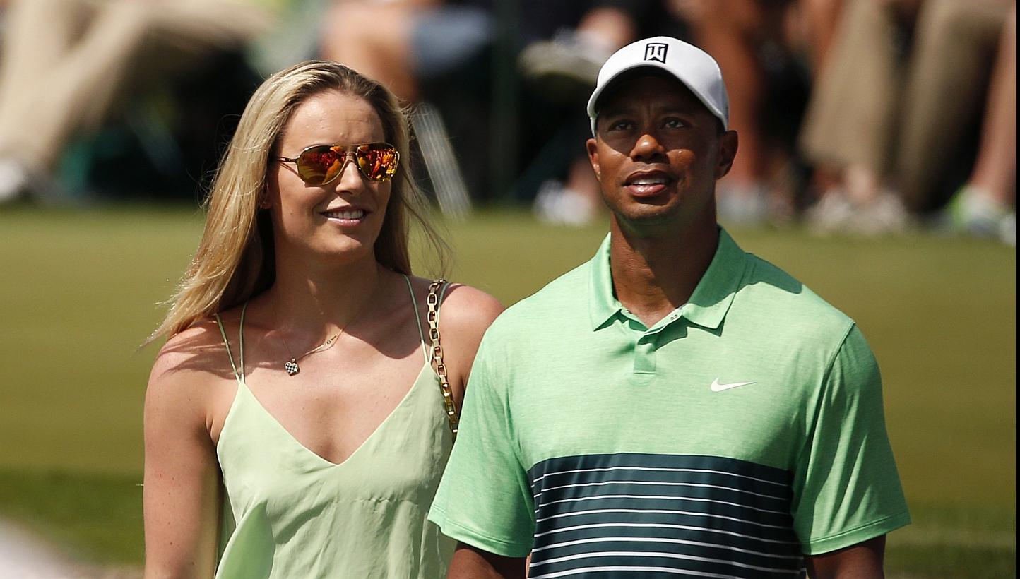 Skier Lindsey Vonn and golfer Tiger Woods, in better times - during the par 3 event held ahead of the 2015 Masters at Augusta National Golf Course in Georgia on April 8. -- PHOTO: REUTERS