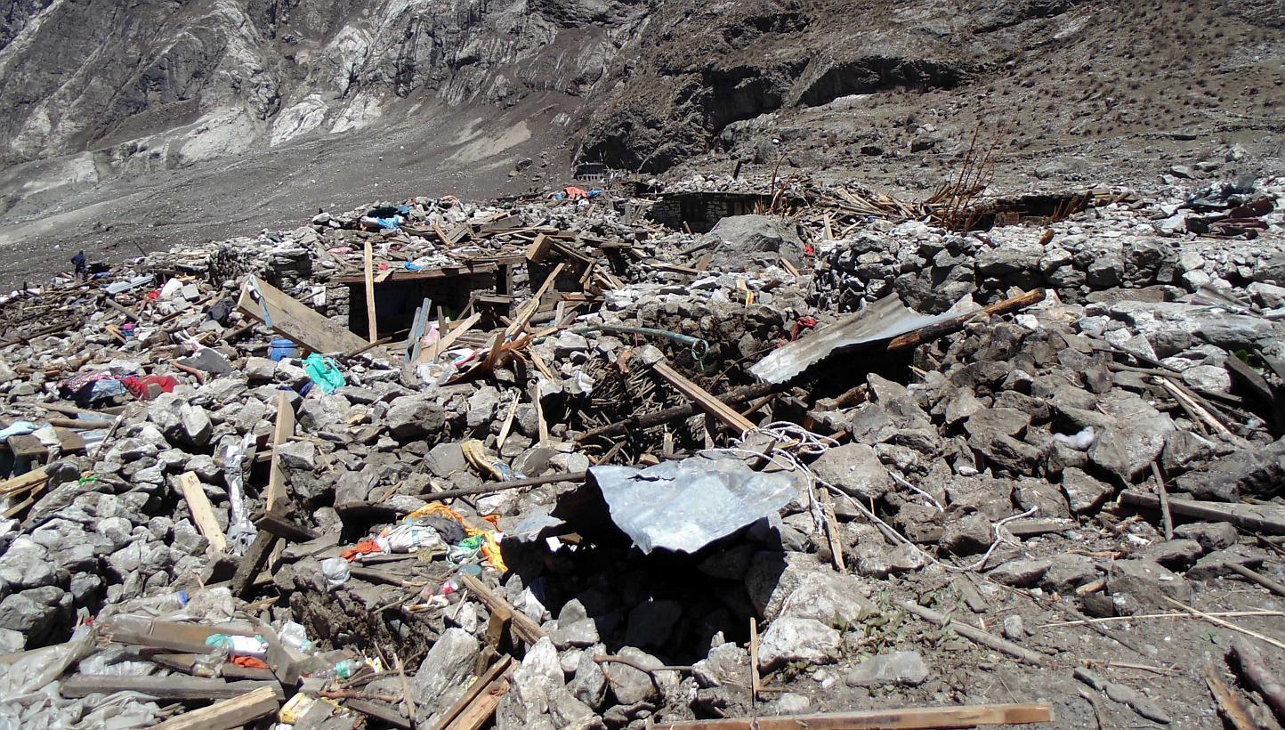 A handout picture provided by the Nepalese Police on May 6, 2015 shows the devastation after an earthquake hit the country on, in Langtang village, Langtang valley, Nepal, on May 2, 2015. -- PHOTO: EPA
