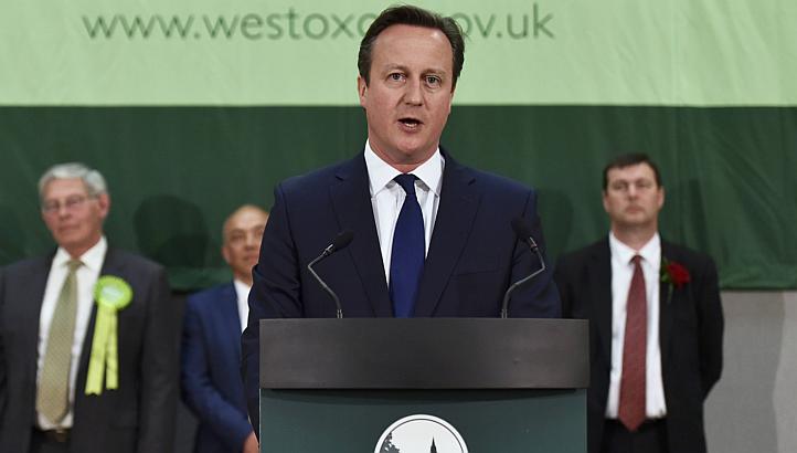 Britain's Prime Minister David Cameron speaking after retaining his parliamentary seat in Witney on May 8, 2015. -- PHOTO: REUTERS 