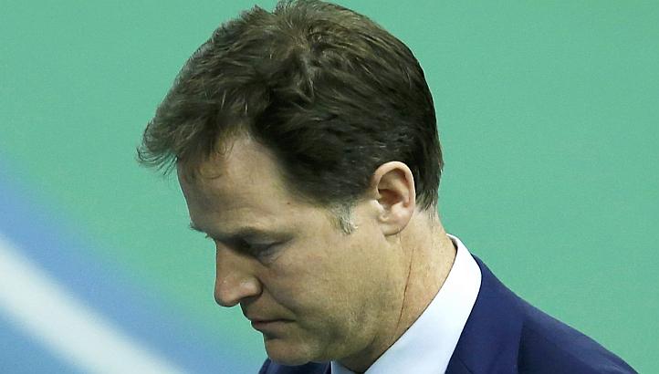 Britain's Liberal Democrat leader Nick Clegg walks off the stage after winning his seat in Sheffield, May 8, 2015.-- PHOTO: REUTERS