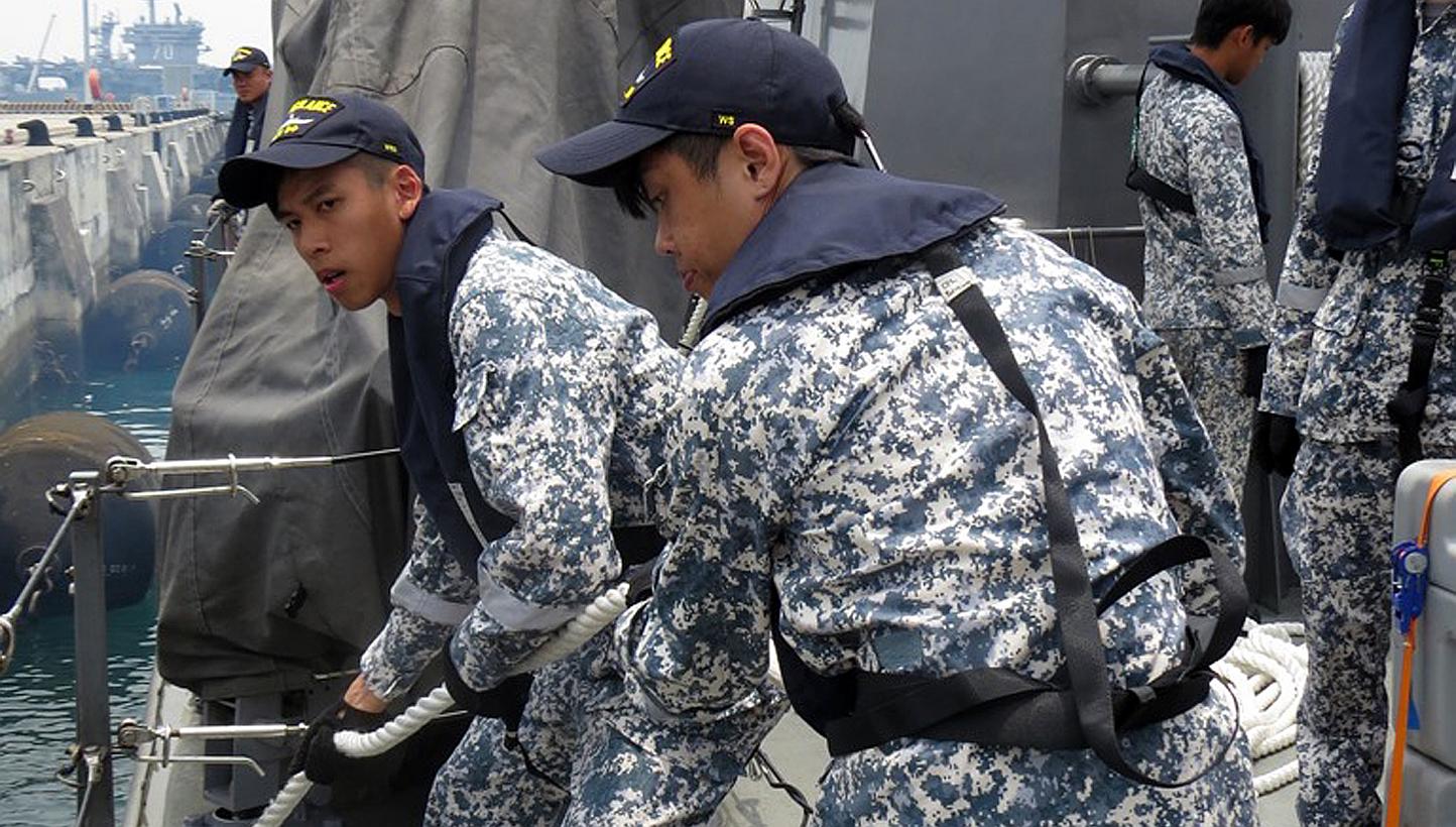 NSmen who are former regulars in the Republic of Singapore Navy on board RSS Vigilance during their in-camp training. -- PHOTO: MINDEF