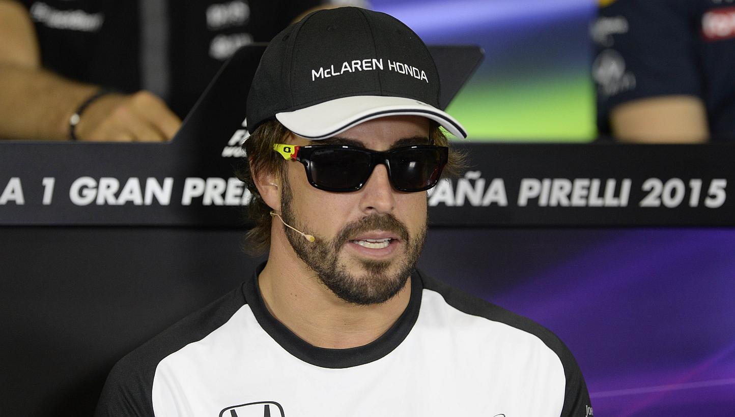 McLaren Honda's Spanish driver Fernando Alonso sits during a press conference at the Circuit de Catalunya in Montmelo, on the outskirts of Barcelona, on May 7, 2015. -- PHOTO: AFP &nbsp;