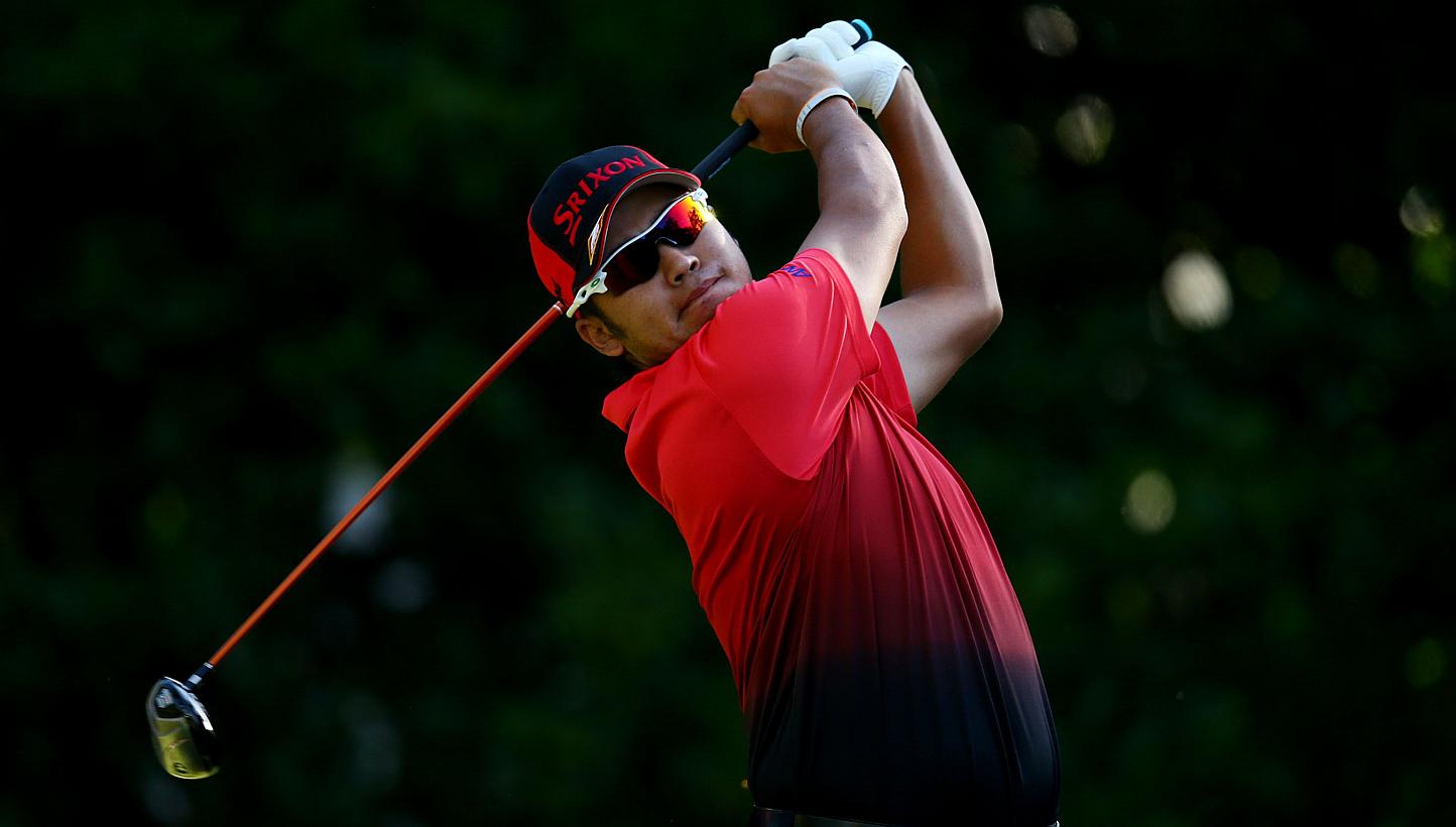 Hideki Matsuyama of Japan plays his shot from the 11th tee during round one of The Players Championship at the TPC Sawgrass Stadium course on May 7, 2015. -- PHOTO: AFP 