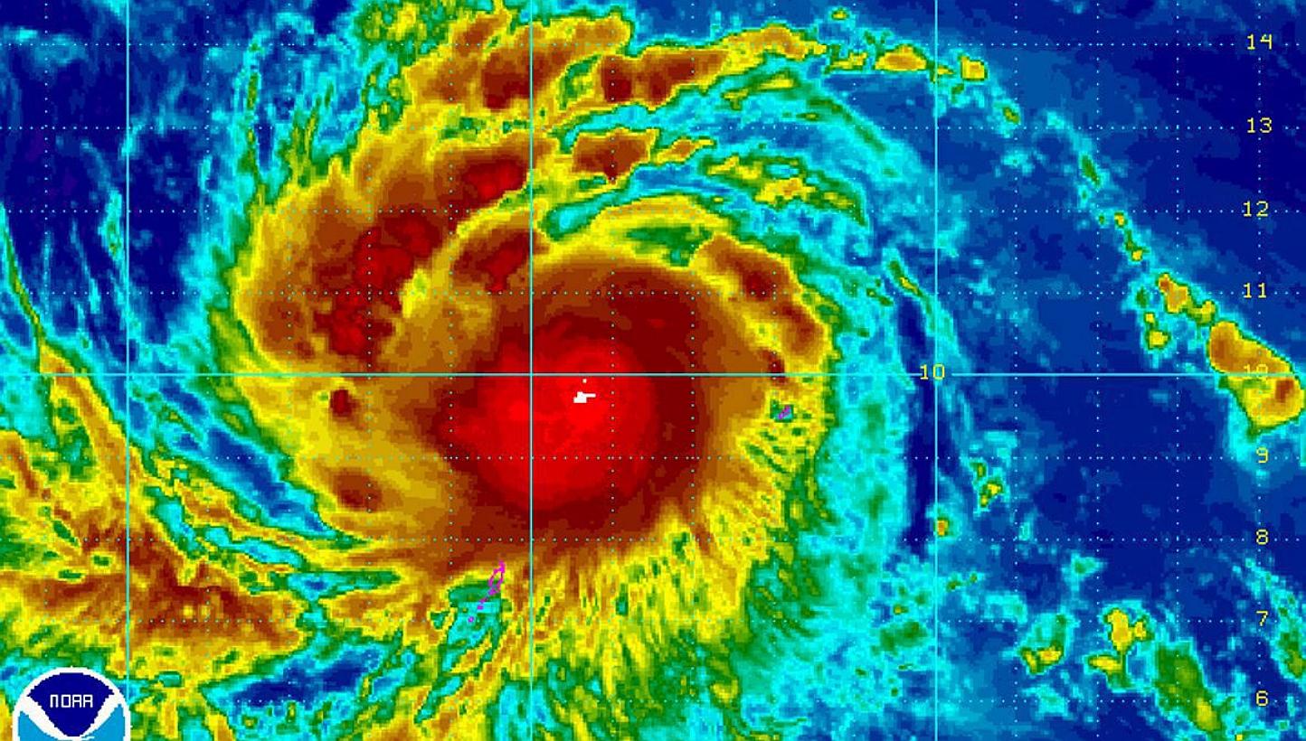 A handout photograph provided by the National Oceanic and Atmospheric Administration (NOAA) shows Typhoon Noul over the West Pacific, east of the Philippines on May 6, 2015. The Philippines is preparing to evacuate residents along its northeaste