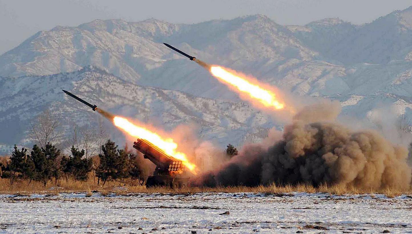 An undated photo released by the Korean Central News Agency (KCNA) on January 5, 2009, shows a missile-firing drill at an undisclosed location in North Korea. North Korea has test-fired a newly developed underwater ballistic missile, KCNA reported ea