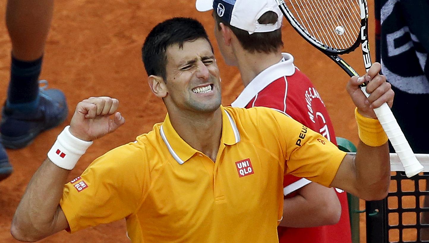 Novak Djokovic of Serbia reacts after defeating Tomas Berdych of the Czech Republic during their final tennis match at the Monte Carlo Masters in Monaco on April 19, 2015. -- PHOTO: REUTERS