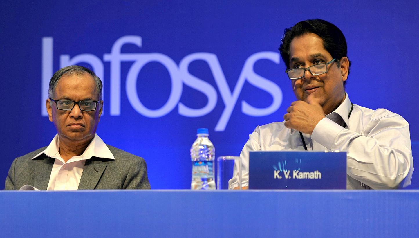 Indian private banker K.V Kamath (right) was named on Monday as the first head of a new development bank being set up by the so-called emerging BRICS nations, officials say. -- PHOTO: AFP