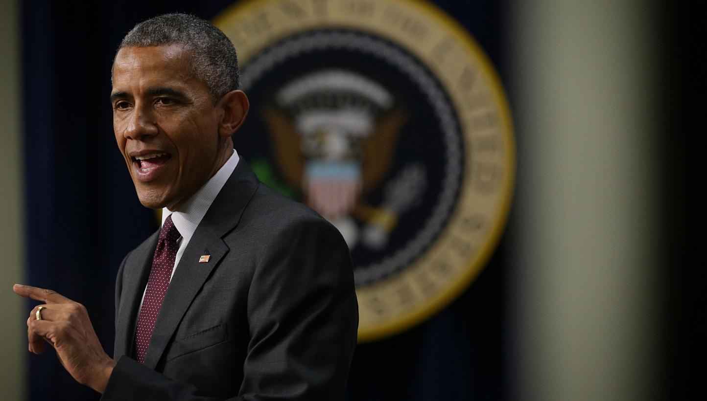 U.S. President Barack Obama speaks during an event to recognize emerging global entrepreneurs on May 11, 2015 at the South Court Auditorium of Eisenhower Executive Office Building in Washington, DC. -- PHOTO: AFP