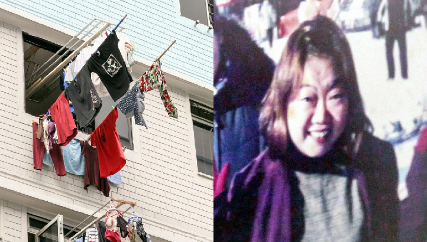 Ms Lee Ha Choo was apparently hanging her clothes out to dry when she fell at Block 751 in Jurong West Street 73. -- PHOTO: SHIN MIN&nbsp;