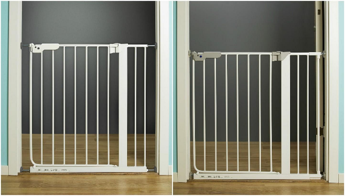 The Patrull Klamma (left) and Patrull Smidig pressure-mounted safety gates are safe for use in doorways between rooms or at the bottom of staircases, but there is a risk of falling and injury if the gate is mounted at the top of a staircase. -- PHOTO