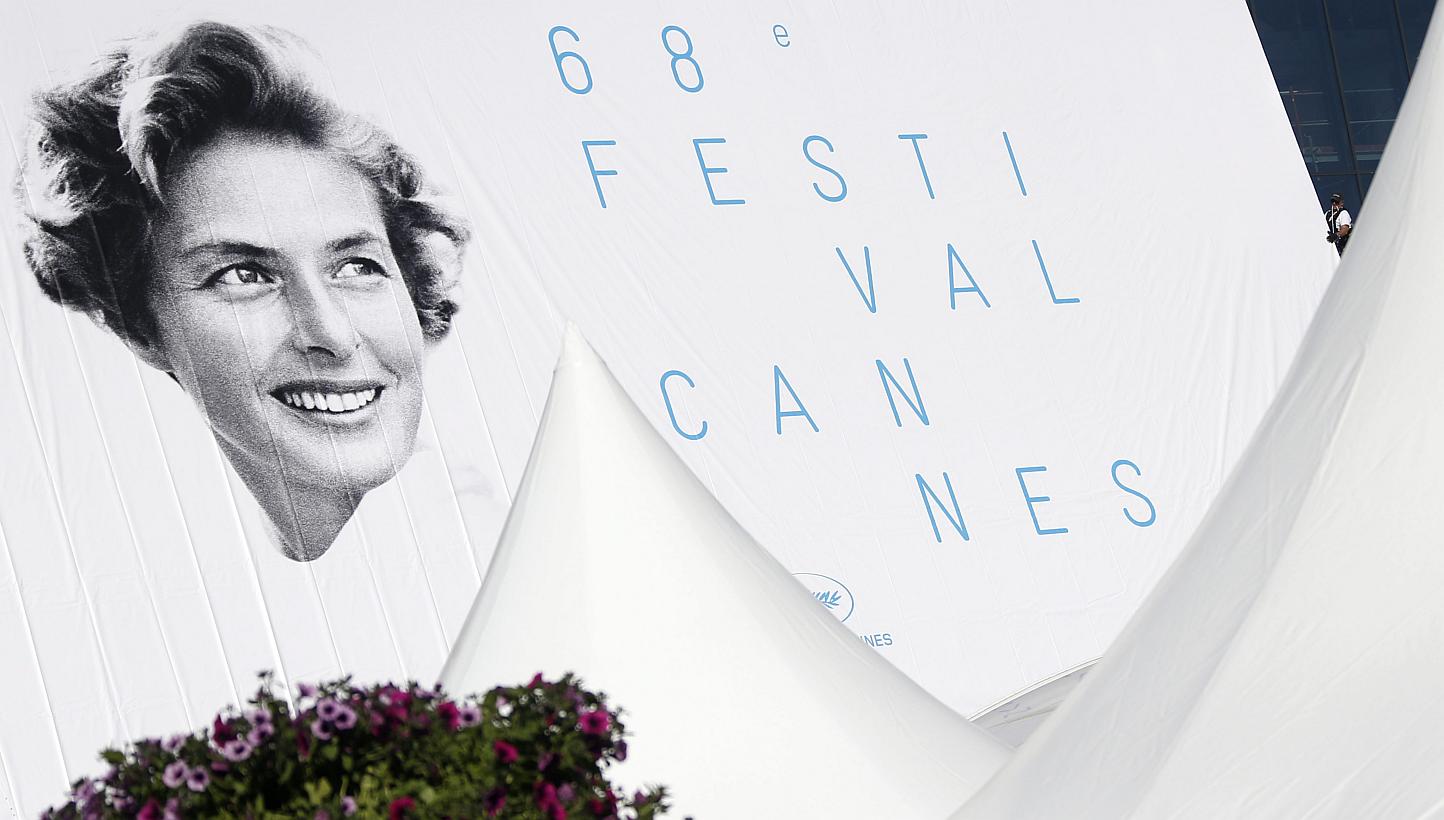 The official poster of the 68th annual Cannes Film Festival is put up on the Palais des Festivals facade, in Cannes, France, May 11, 2015.&nbsp;Uber is pulling out all the stops to get noticed at the glitzy Cannes Film Festival opening on Wednesday b