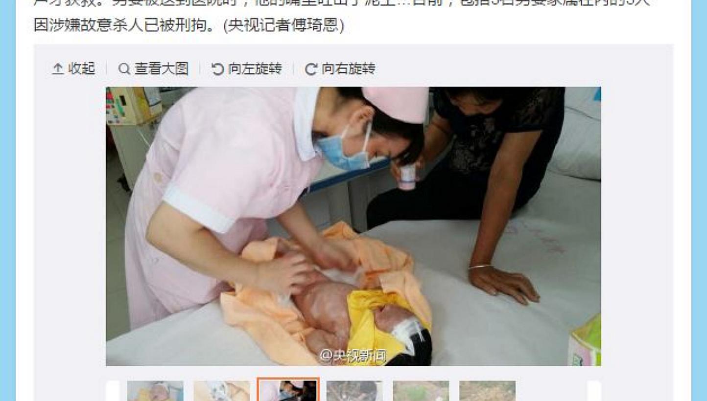 A screengrab from China Central Television's Sina Weibo account showing the baby who was rescued after being buried alive for eight days. -- PHOTO: SCREENGRAB FROM CCTVXINWEN/WEIBO