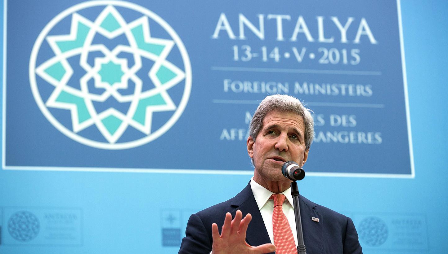 US Secretary of State John Kerry speaks at the Nato Foreign Minister's Meeting in Antalya on May 13, 2015. -- PHOTO: AFP