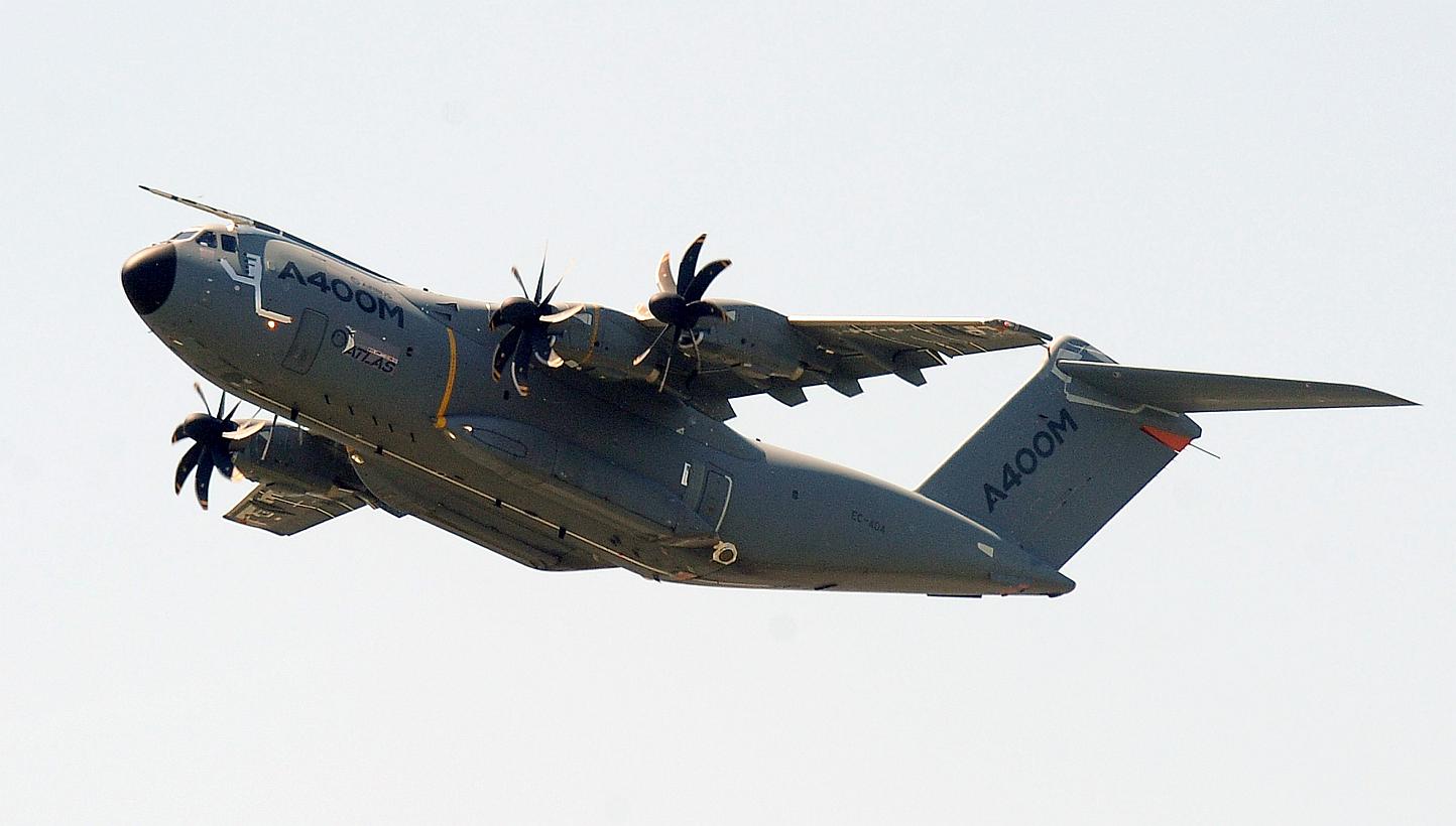 An Airbus A400M aircraft takes off from the southwestern French city of Toulouse for a flight to Seville on May 12, 2015. Airbus on Tuesday carried out the first test flight of a new A400M since one of the military transport planes crashed in Spain o