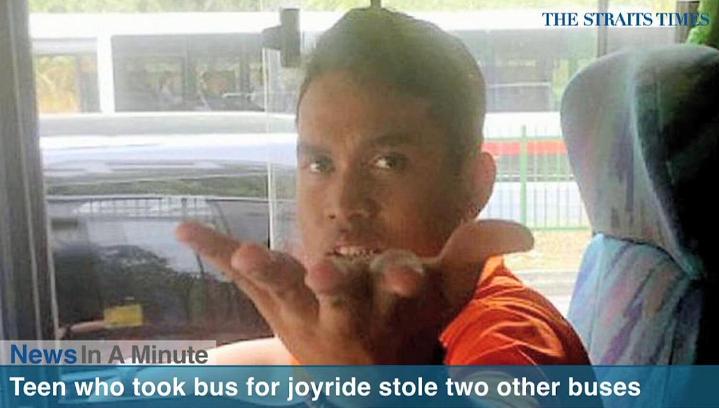 A teenager who took a bus for a joyride for 45 minutes had stolen two other buses earlier this year.&nbsp;-- SCREENGRAB FROM RAZORTV