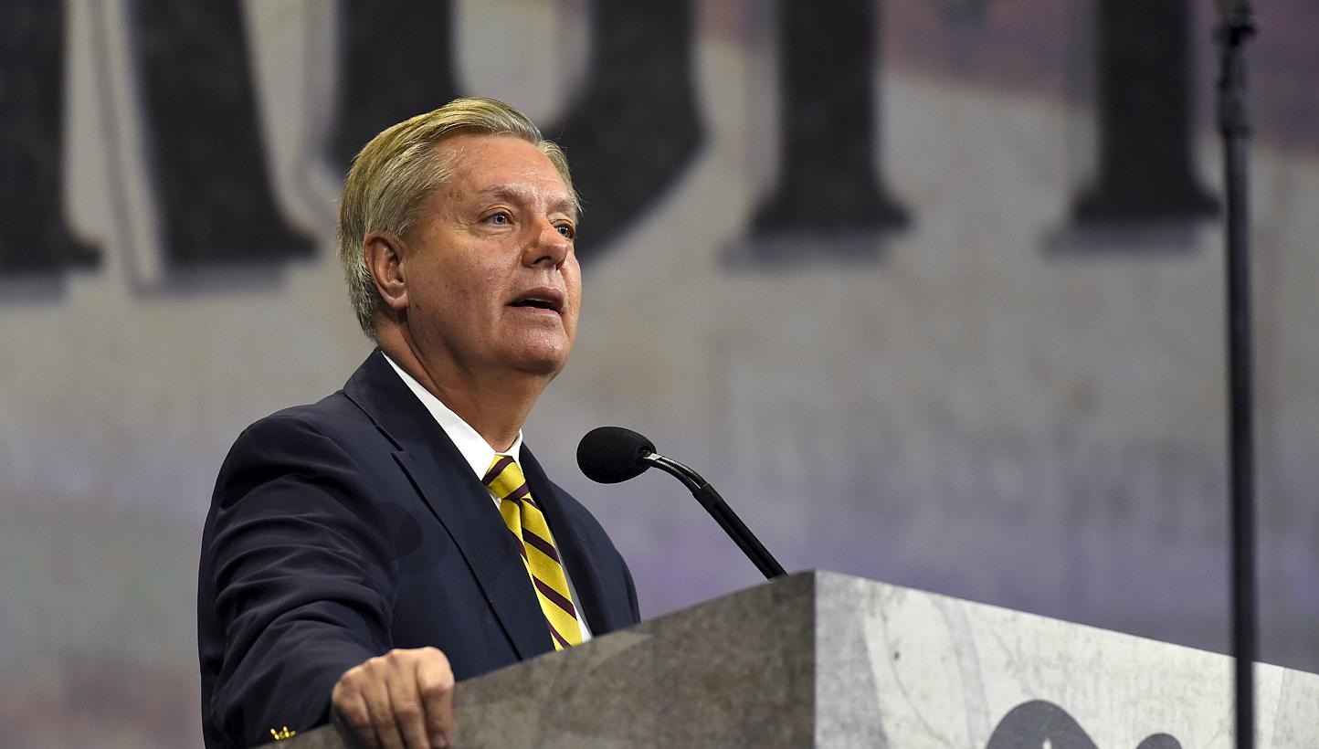 US Senator Lindsey Graham speaks during the National Rifle Association's annual meeting in Nashville, Tennessee on April 10, 2015. Senator Graham of South Carolina, a longtime Washington insider and critic of President Barack Obama's foreign policy, 