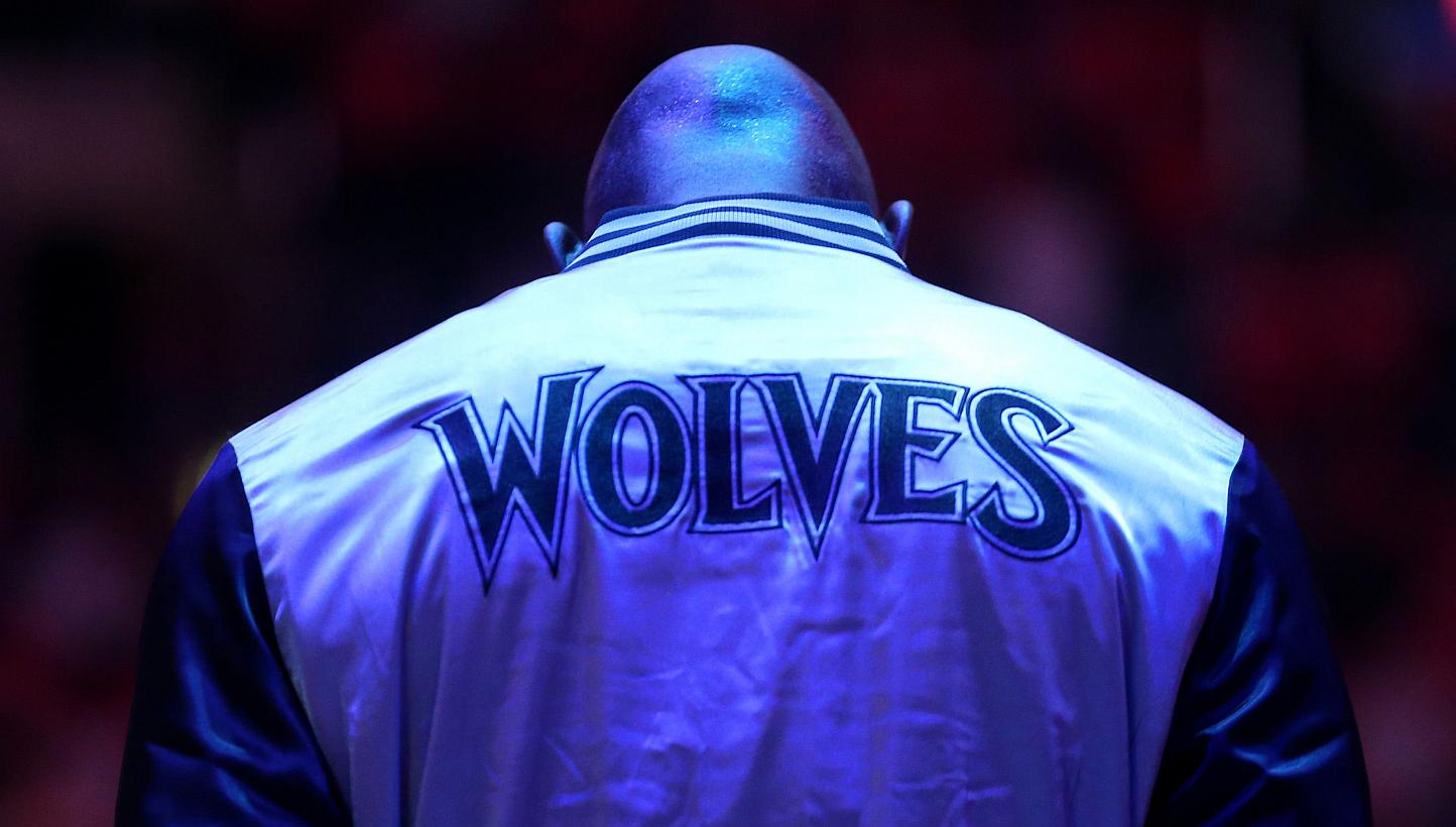Kevin Garnett #21 of the Minnesota Timberwolves stands during the singing of the national anthem before the game with the Los Angeles Clippers at Staples Center on March 9, 2015 in Los Angeles, California. The Timberwolves won the right to pick first