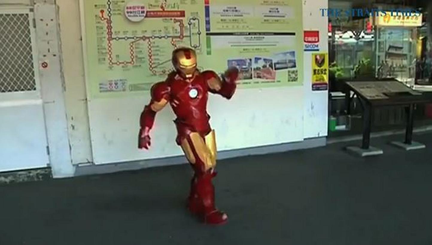 Taiwan's Wu You-ting occasionally wears the suit in public and draws onlookers. -- PHOTO: SCREENGRAB