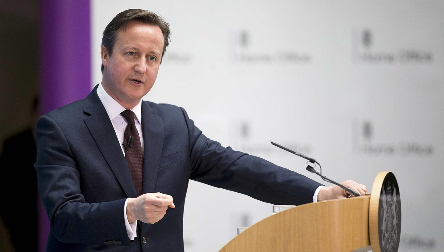 Britain's Prime Minister David Cameron delivering a speech on immigration at the Home Office in London, Britain on&nbsp;May 21, 2015. He predicted there would be "ups and downs" in Britain's bid to renegotiate its relationship with the European Union