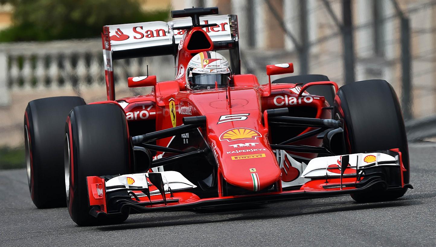 Scuderia Ferrari's German driver Sebastian Vettel drives during the third practice session at the Monaco street circuit in Monte-Carlo on May 23, 2015. -- PHOTO: AFP
