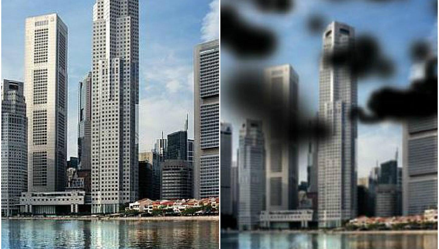 What a person with normal vision sees (left) compared to what a person with diabetic retinopathy sees (right). -- PHOTOS: SINGAPORE NATIONAL EYE CENTRE