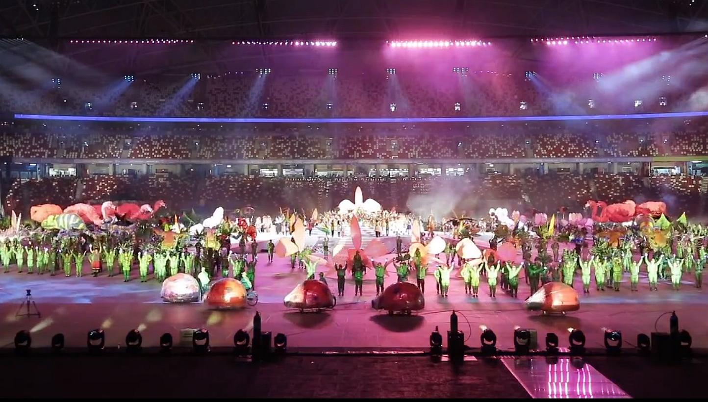 Performers rehearsing for the SEA Games opening ceremony. Minister for Culture, Community and Youth Lawrence Wong gave fans a brief taste of what to expect at the upcoming sporting event with a glimpse of the rehearsals, promising that there would al
