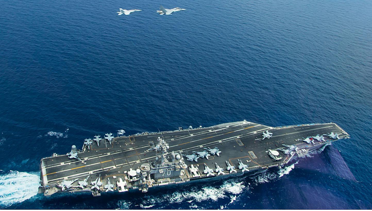 The aircraft carrier USS Carl Vinson (CVN 70) operating in the South China Sea during a bi-lateral exercise aimed at promoting interoperability with the Malaysian Royal Military, on May 10, 2015. China said on Monday, May 25, that it had lodged