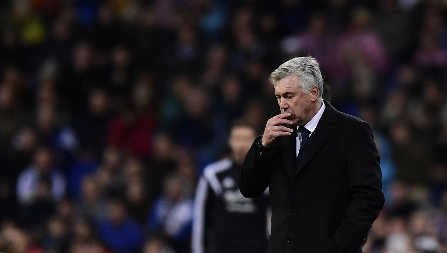 Real Madrid's Italian coach Carlo Ancelotti reacts during the Spanish league football match Real Madrid CF vs RC Celta de Vigo at the Santiago Bernabeu stadium in Madrid on December 6, 2014. -- PHOTO: AFP 