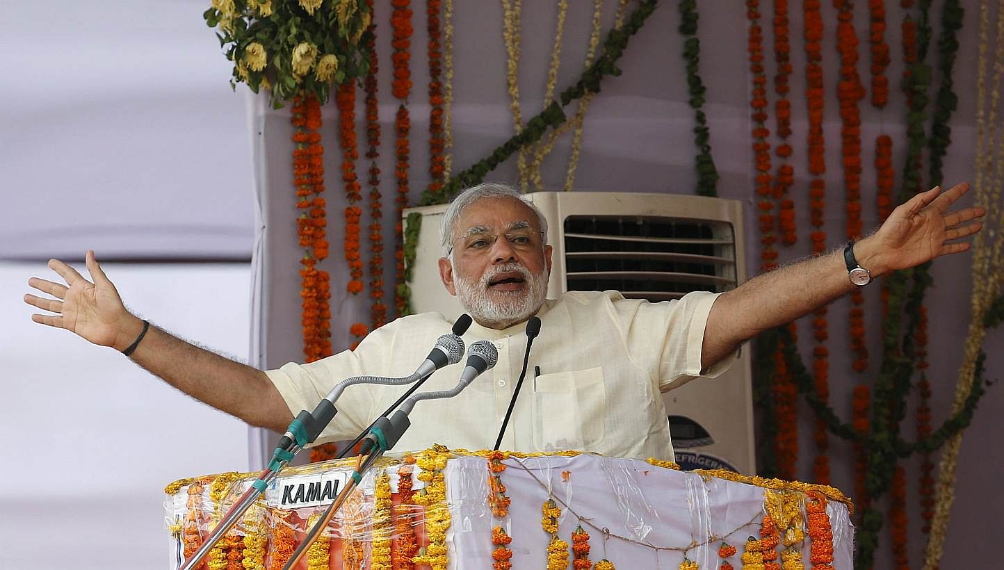 Prime Minister Narendra Modi addresses his supporters during a rally in Mathura, India, on May 25, 2015. -- PHOTO: REUTERS
