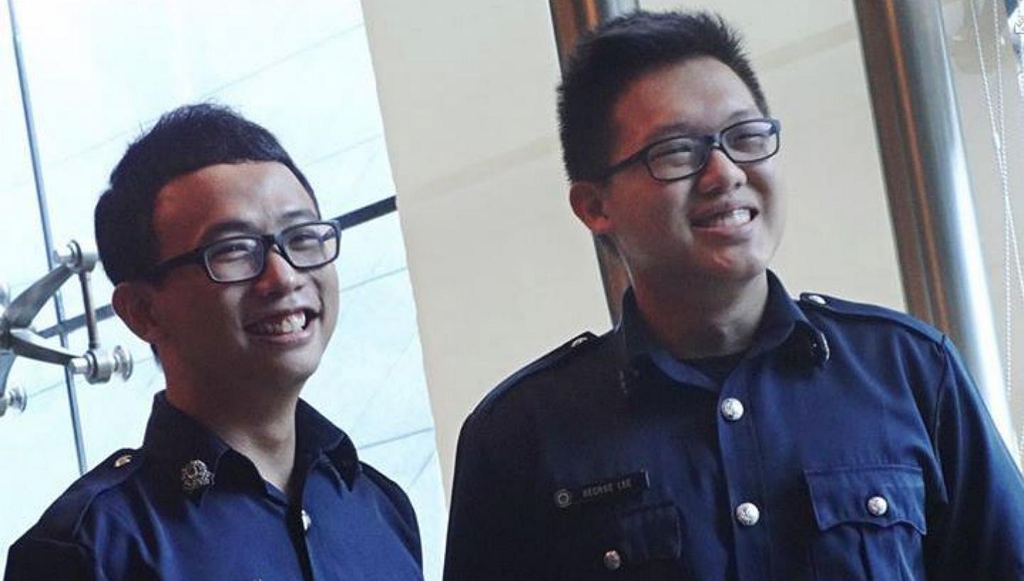 A woman managed to land her molester in jail, thanks to the quick actions of two off-duty police officers SC Tan Keng Yew (left) and SC George Lee. -- PHOTO: SINGAPORE POLICE FORCE
