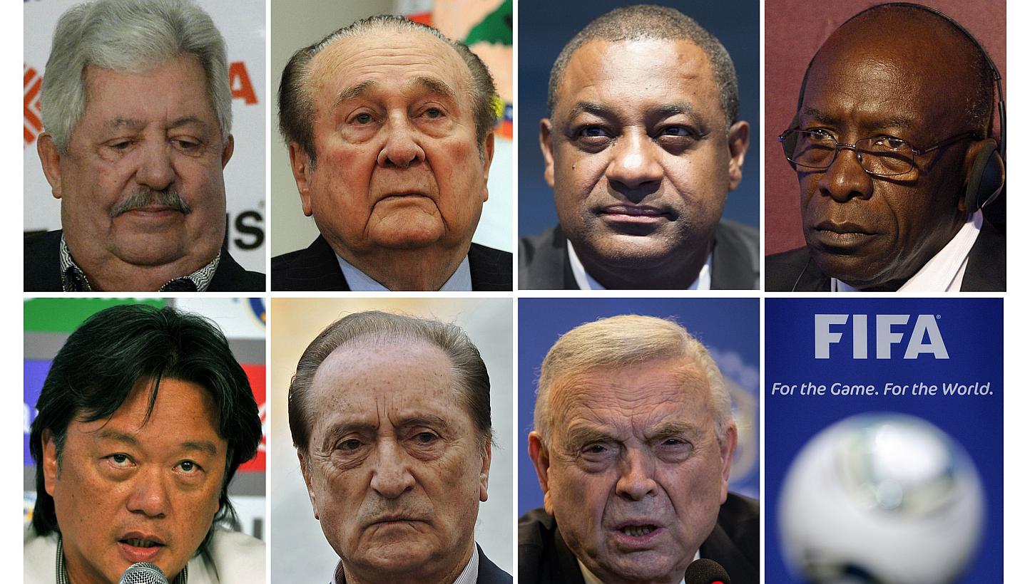 A combination of file pictures made on May 27, 2015 shows Fifa officials (left to right, from upper row) Rafael Esquivel, Nicolas Leoz, Jeffrey Webb, Jack Warner, Eduardo Li, Eugenio Figueredo and Jose Maria Marin. The seven men were arrested on Frid