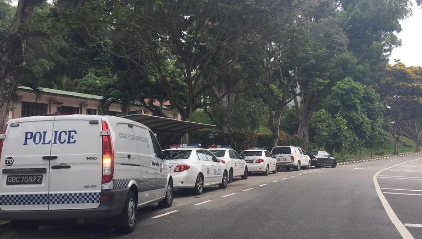 Police vehicles found lined up outside Sealand Road/Netheravon Road on May 27, 2015. -- PHOTO: ADLY AZAMIN