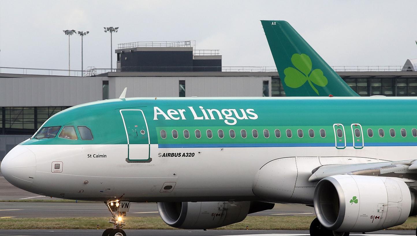 An Aer Lingus flight taxis at Dublin Airport in Ireland in January. -- PHOTO: AFP 