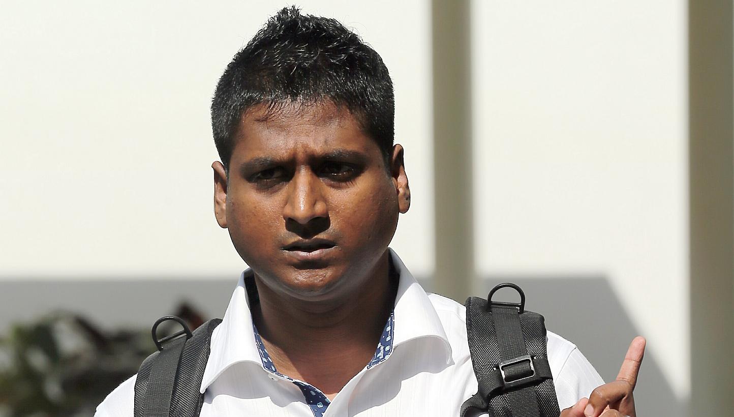 Arun Kaliamurthy, an Indian national who has a master's degree in information systems and was looking for a job here, had claimed trial to a single charge of failing to disperse from the scene despite police orders to do so. -- ST PHOTO: WONG KWAI CH