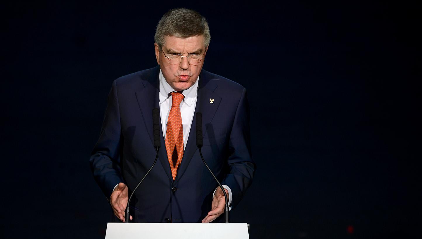 International Olympic Committee (IOC) President Thomas Bach gesturing as he speaks during the opening ceremony of the 65th Fifa Congress in Zurich on May 28, 2015. -- PHOTO: AFP 