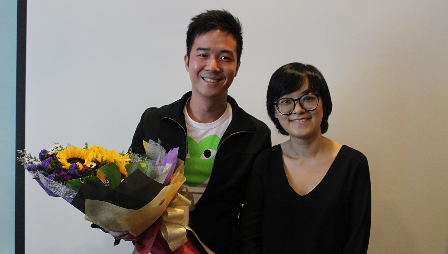 Leukaemia patient Narita Nikitina, 24, with her bone marrow donor Mr Jeth Ng, 28. -- PHOTO: THE BONE MARROW DONOR PROGRAMME 