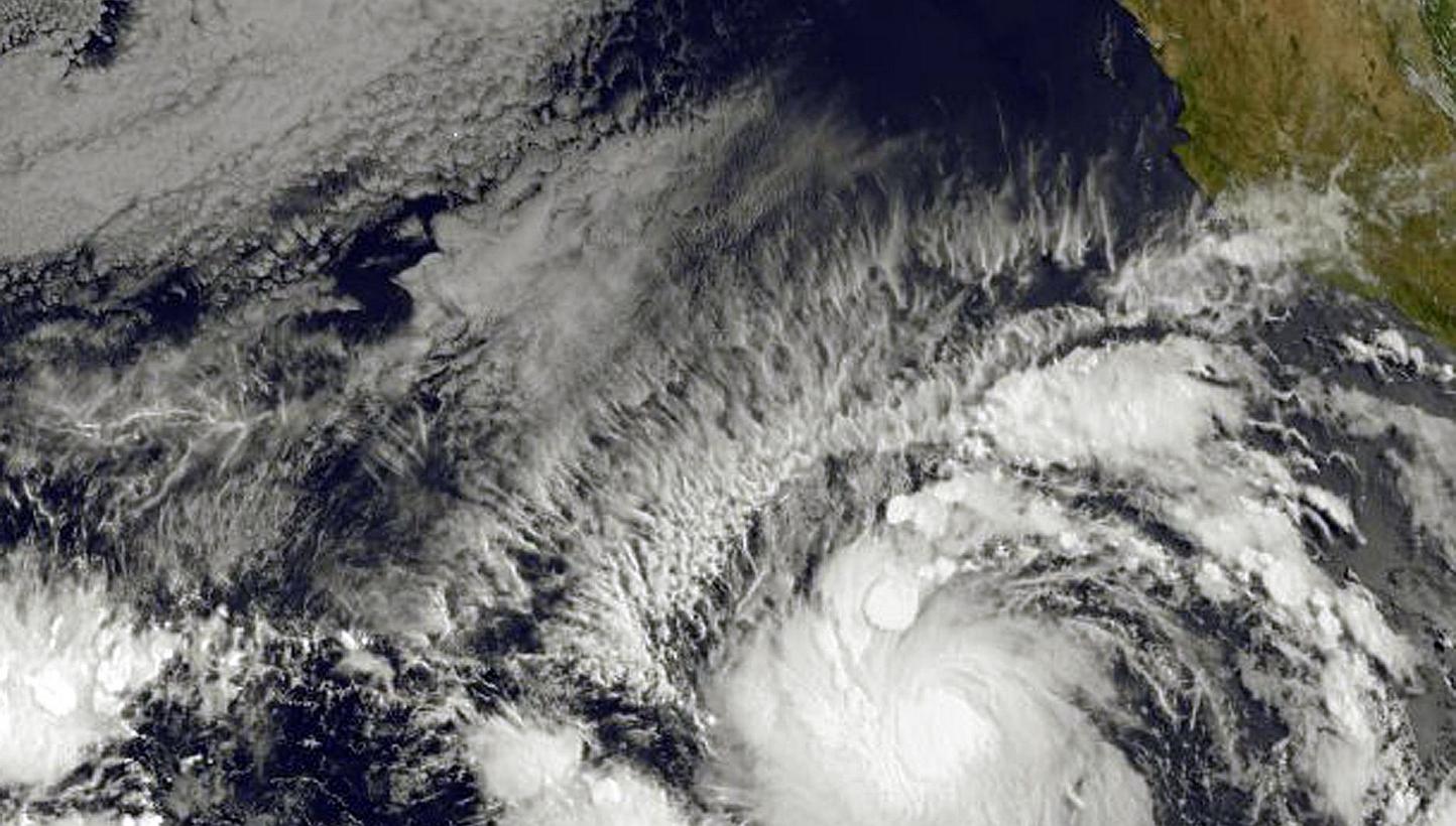 This image obtained from the NOAA-NASA GOES Project shows Tropical Storm Andres (bottom) on May 28, 2015. -- PHOTO: AFP